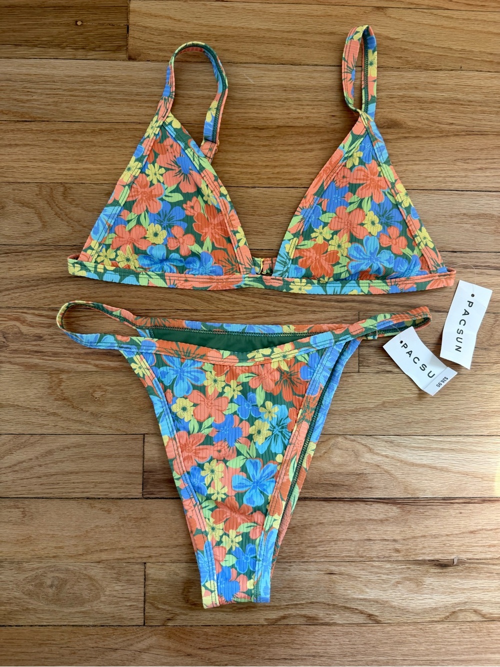 NWT PacSun Floral Ribbed Triangle Bikini Set - Medium top & Small bottom